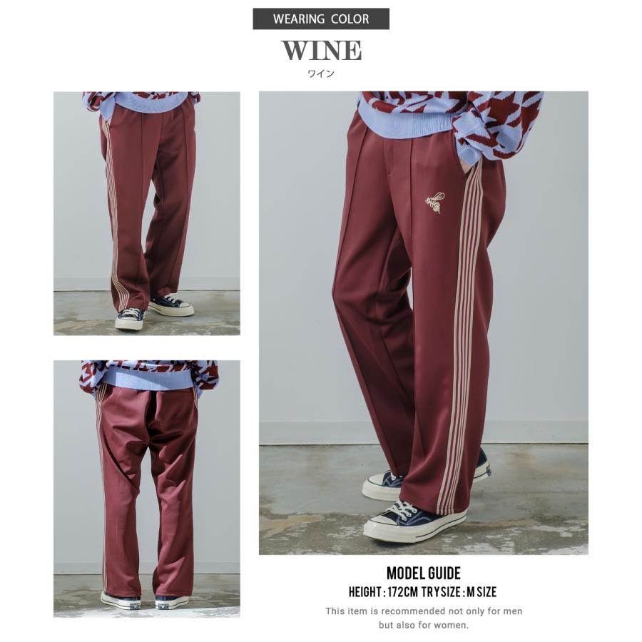 ジャージパンツ メンズ サイドライン 刺しゅう イージーパンツ ピンタック ゴムウエスト ストリート セミワイド ラインパンツ 古着MIX ストリート 韓国 | improves | 20