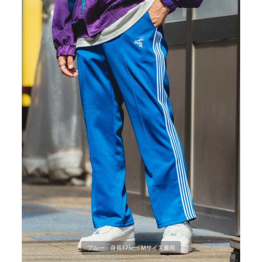 ジャージパンツ メンズ サイドライン 刺しゅう イージーパンツ ピンタック ゴムウエスト ストリート セミワイド ラインパンツ 古着MIX ストリート 韓国 | improves | 08