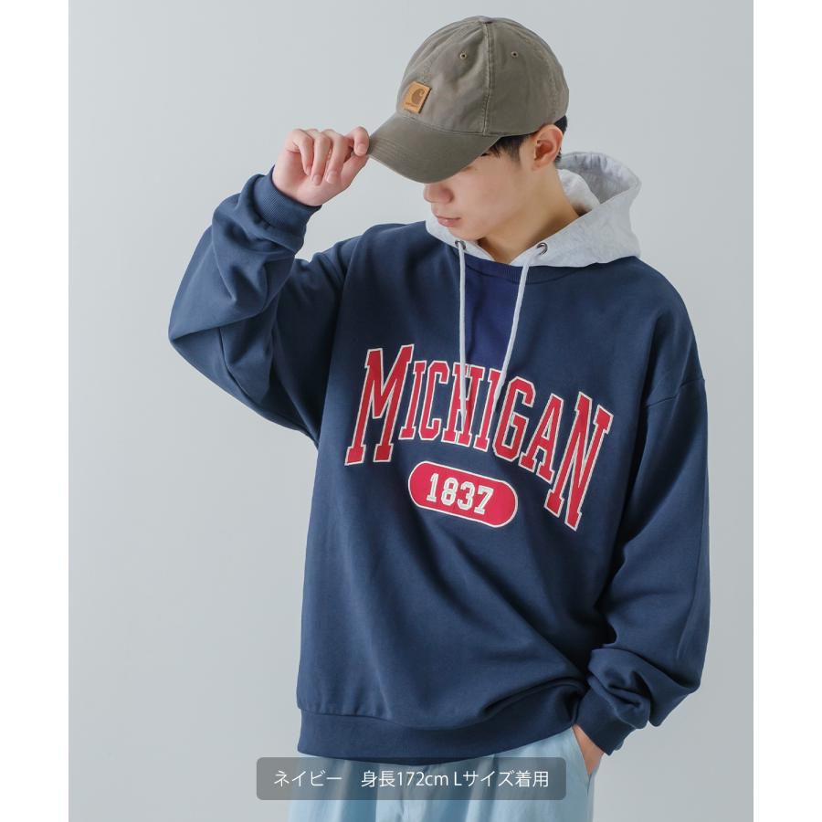 パーカー メンズ スウェット カレッジ ロゴ 刺しゅう 裏毛 トレーナー スエット ビッグシルエット オーバーサイズ 古着MIX スポーティー ストリート | improves | 17