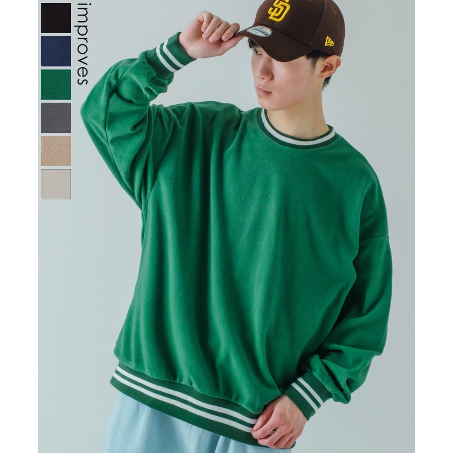 トレーナー メンズ フリース ラインリブ クルーネック プルオーバーシャツ オーバーサイズ ゆったり 大きいサイズ ストリート 韓国ファッション | improves