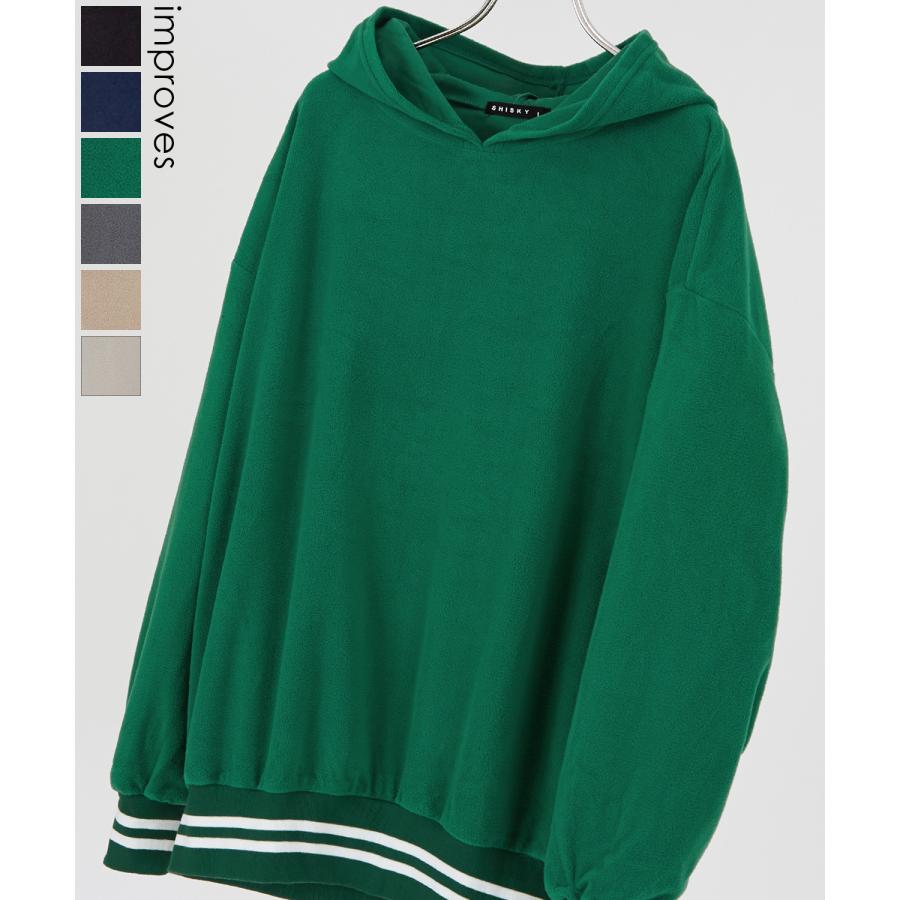 パーカー メンズ フリース ラインリブ クルーネック プルオーバー フーディ ビッグシルエット ゆったり 大きいサイズ ストリート 韓国ファッション 古着MIX | improves