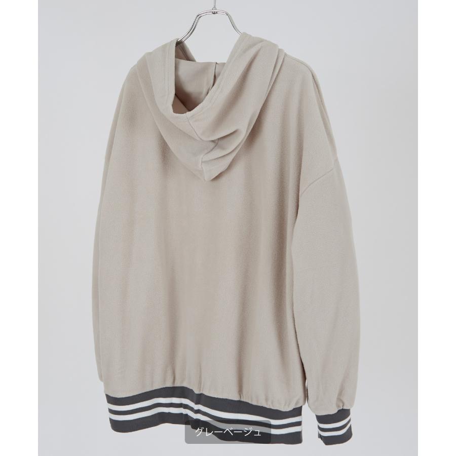 パーカー メンズ フリース ラインリブ クルーネック プルオーバー フーディ ビッグシルエット ゆったり 大きいサイズ ストリート 韓国ファッション 古着MIX | improves | 18