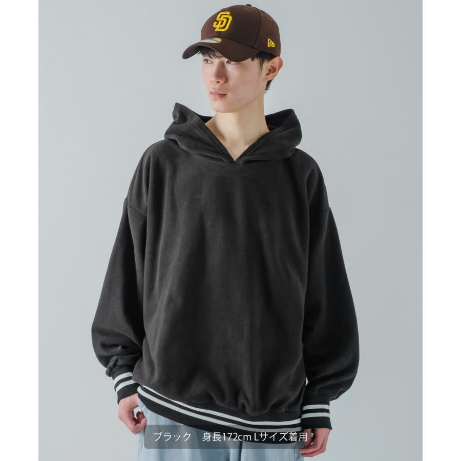 パーカー メンズ フリース ラインリブ クルーネック プルオーバー フーディ ビッグシルエット ゆったり 大きいサイズ ストリート 韓国ファッション 古着MIX | improves | 19