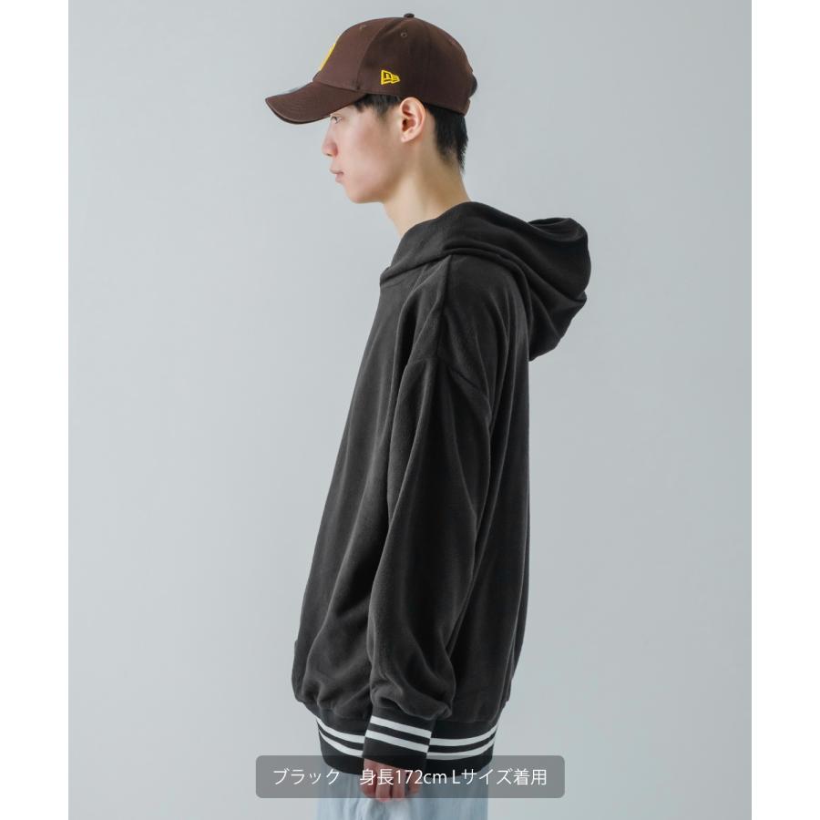 パーカー メンズ フリース ラインリブ クルーネック プルオーバー フーディ ビッグシルエット ゆったり 大きいサイズ ストリート 韓国ファッション 古着MIX | improves | 20