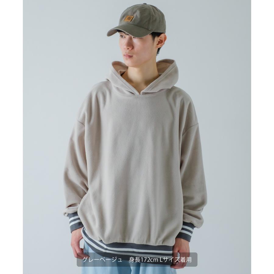 パーカー メンズ フリース ラインリブ クルーネック プルオーバー フーディ ビッグシルエット ゆったり 大きいサイズ ストリート 韓国ファッション 古着MIX | improves | 22