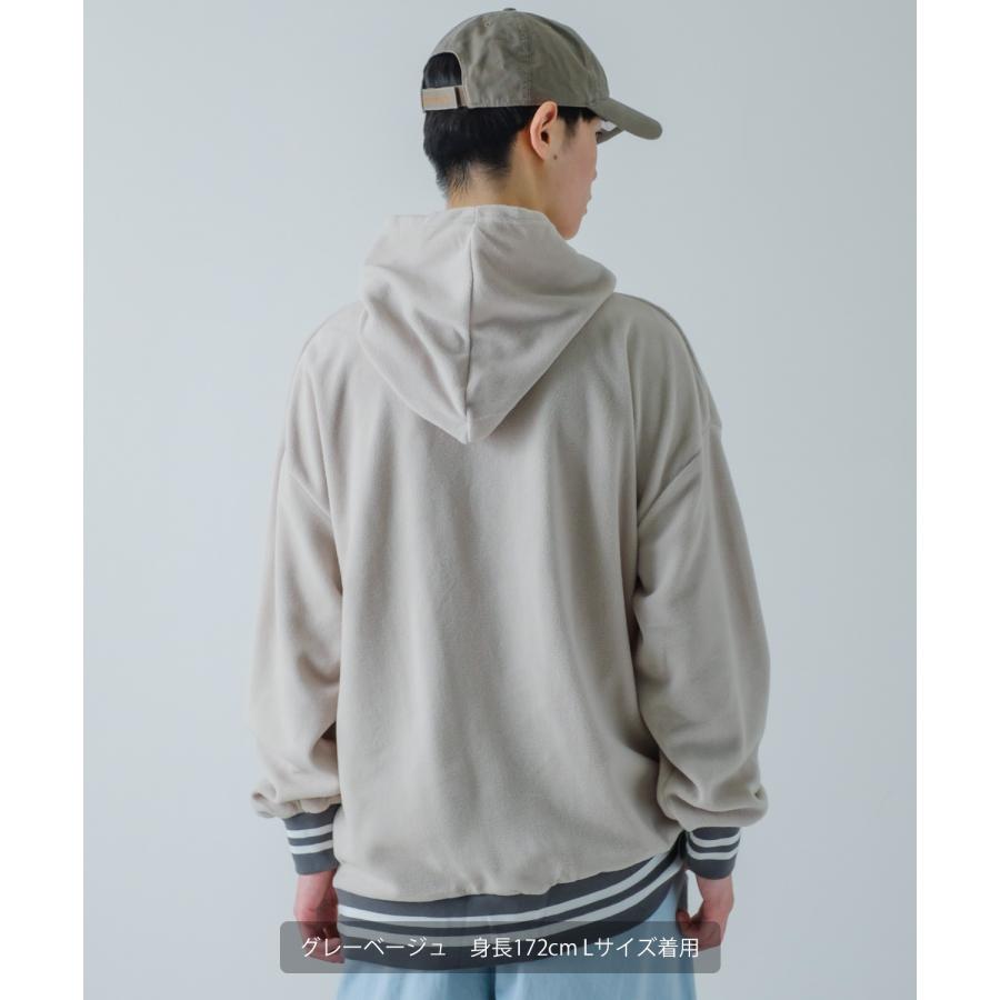 パーカー メンズ フリース ラインリブ クルーネック プルオーバー フーディ ビッグシルエット ゆったり 大きいサイズ ストリート 韓国ファッション 古着MIX | improves | 24