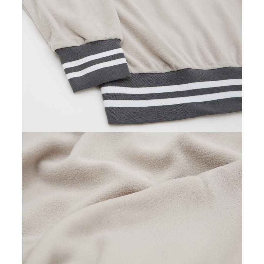 パーカー メンズ フリース ラインリブ クルーネック プルオーバー フーディ ビッグシルエット ゆったり 大きいサイズ ストリート 韓国ファッション 古着MIX | improves | 25