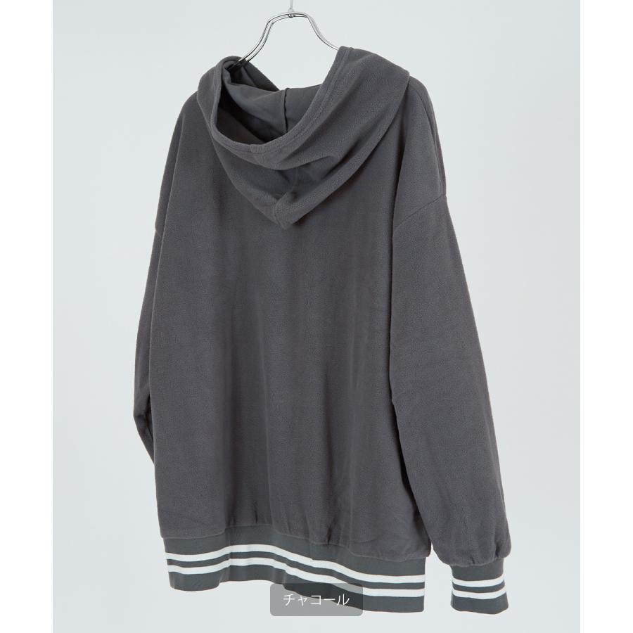 パーカー メンズ フリース ラインリブ クルーネック プルオーバー フーディ ビッグシルエット ゆったり 大きいサイズ ストリート 韓国ファッション 古着MIX | improves | 12