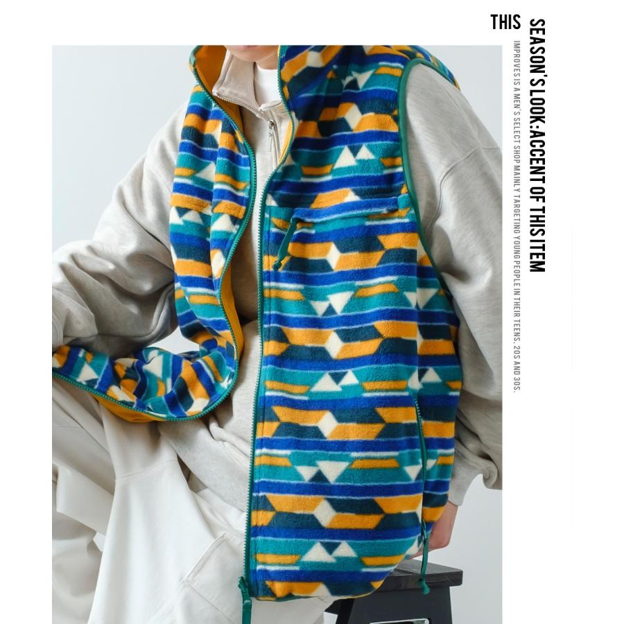 ベスト メンズ マイクロ フリース リバーシブルベスト 幾何学模様 オーバーサイズ ゆったり 大きいサイズ アメカジ ストリート古着MIX スケーター アウトドア | improves | 09