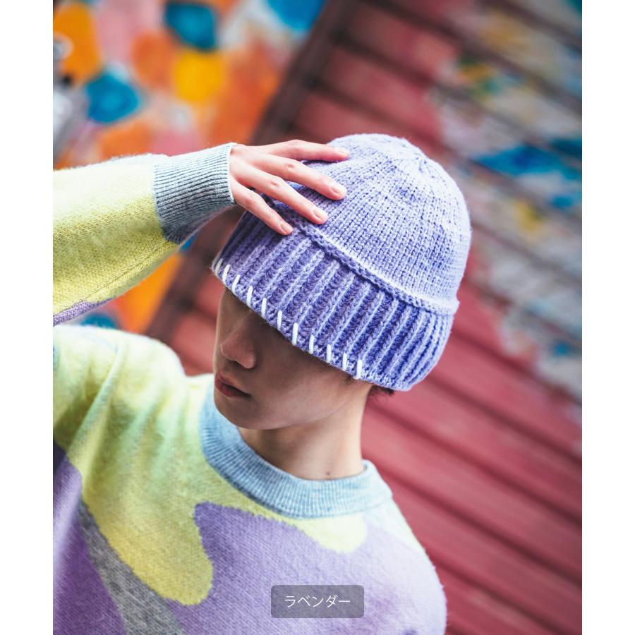 ニット帽 メンズ レディース ステッチデザイン ニットキャップ ビーニー ストリート 韓国ファッション カジュアル 古着MIX イエロー ラベンダー ブラック グレー | improves | 08