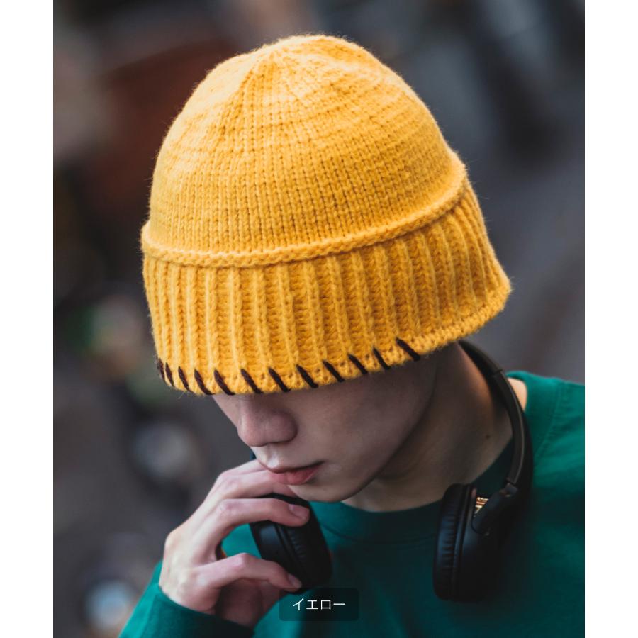 ニット帽 メンズ レディース ステッチデザイン ニットキャップ ビーニー ストリート 韓国ファッション カジュアル 古着MIX イエロー ラベンダー ブラック グレー | improves | 09