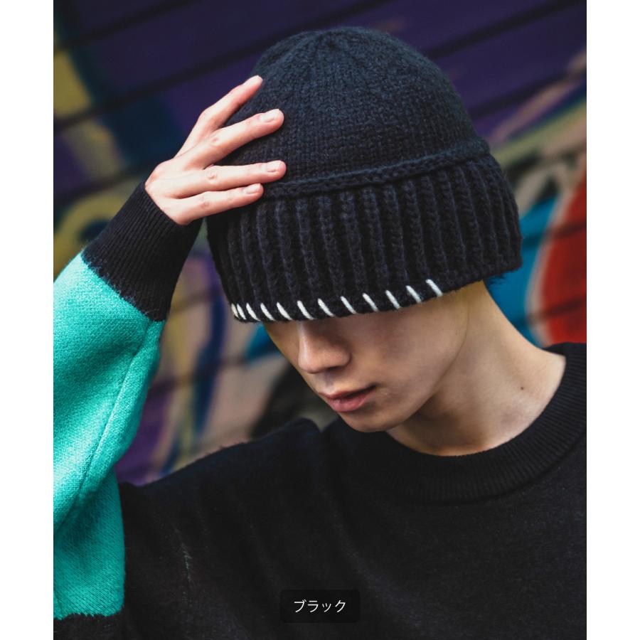 ニット帽 メンズ レディース ステッチデザイン ニットキャップ ビーニー ストリート 韓国ファッション カジュアル 古着MIX イエロー ラベンダー ブラック グレー | improves | 10
