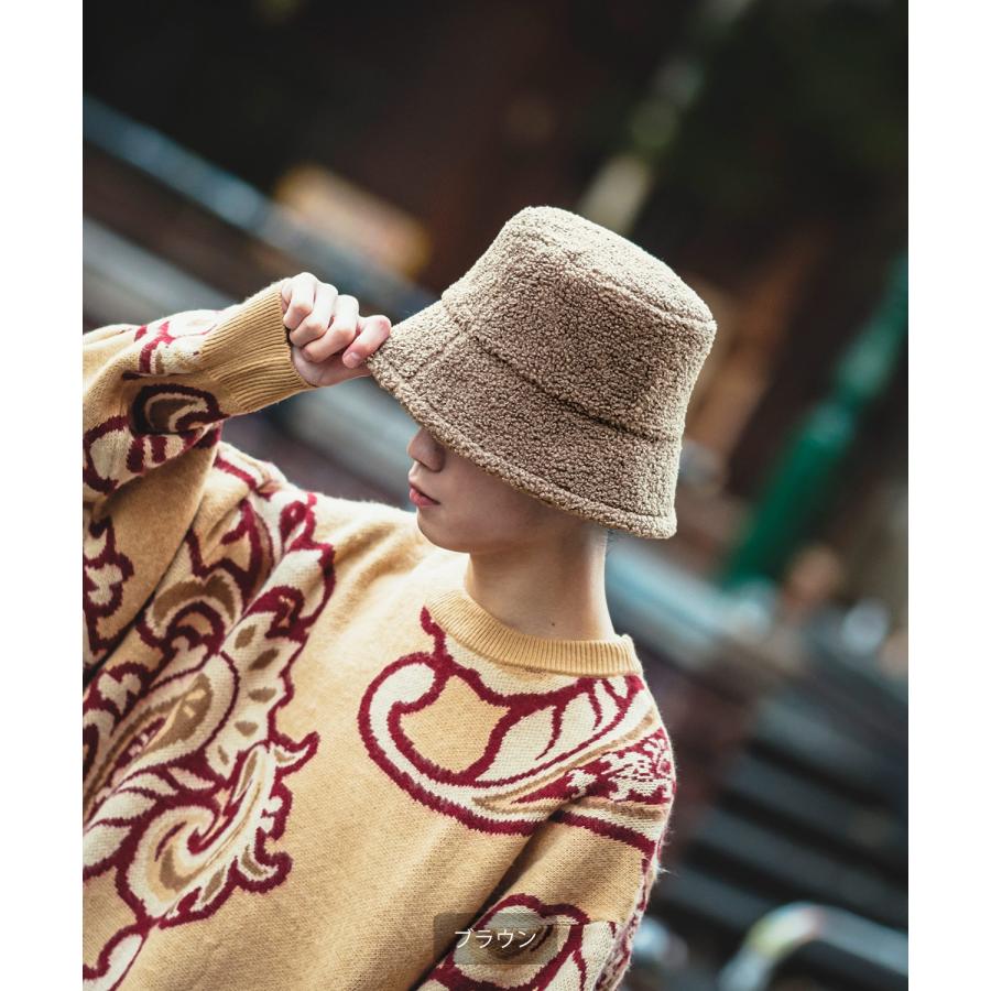 ハット メンズ レディース バケットハット 帽子 ボア ストリート 韓国ファッション カジュアル 古着MIX ブラック ブラウン ホワイト | improves | 07