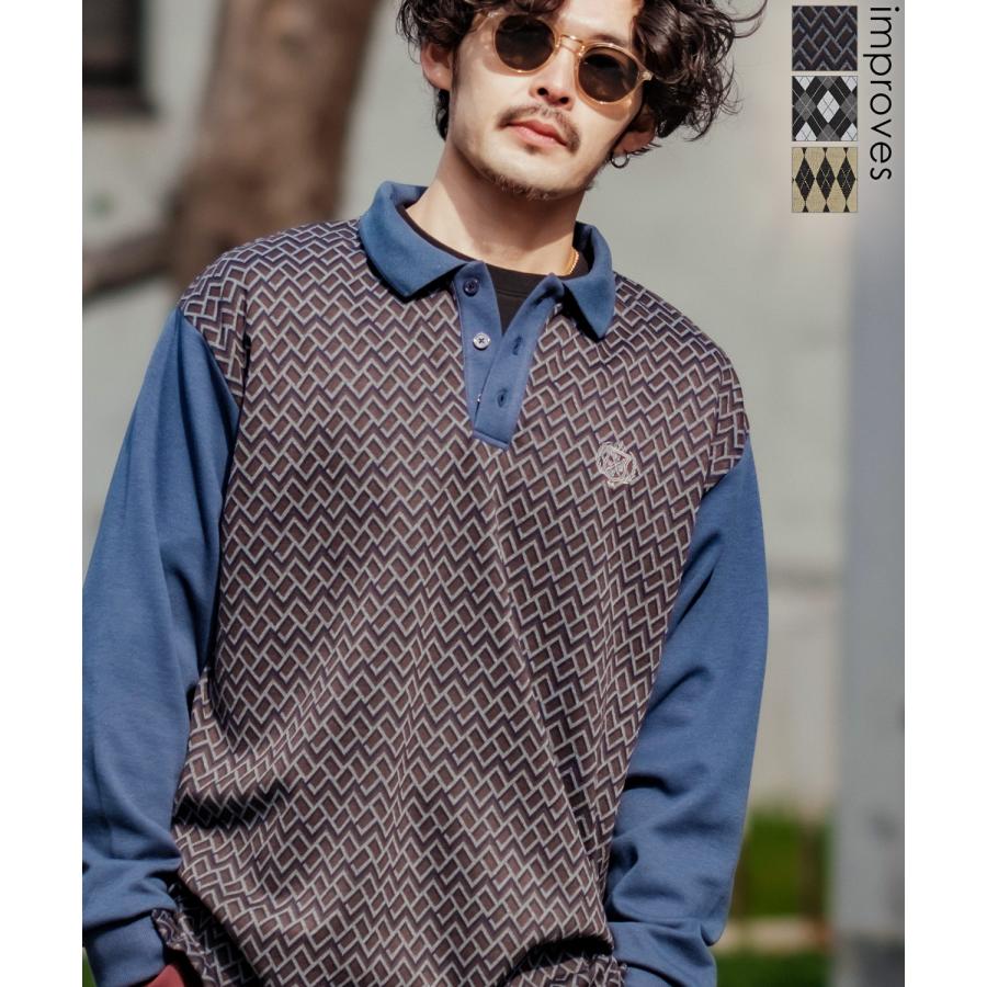 improves（インプローブス） ポロシャツ メンズ 長袖 総柄 ジャガード