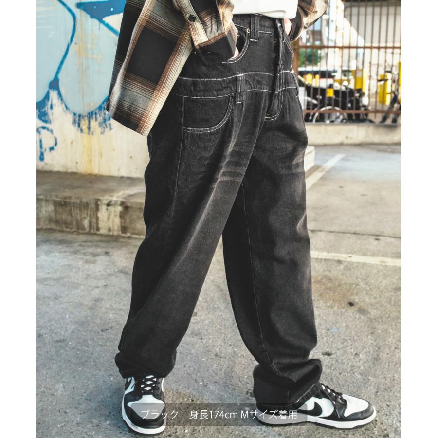 デニムパンツ メンズ ダブルウエスト バギーパンツ ワイド ジーンズ イージーパンツ 大きめ アメカジ カジュアル スケーター ストリート | improves | 14
