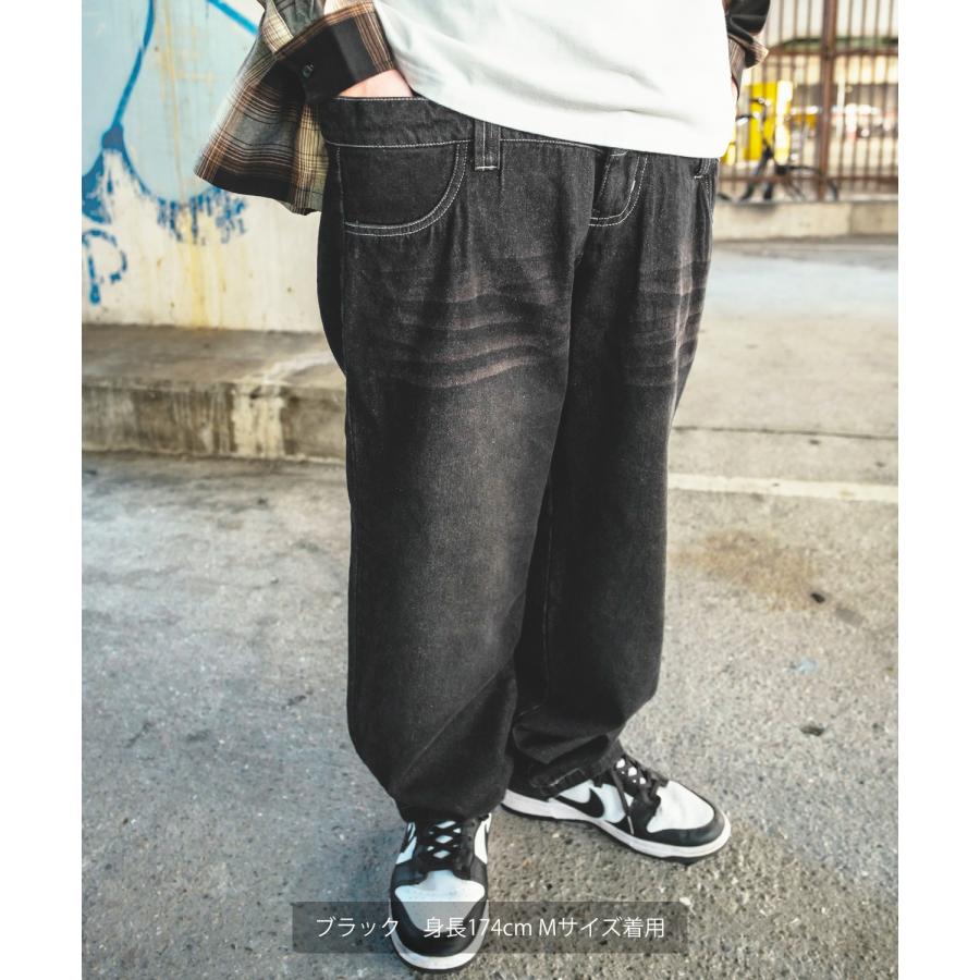 デニムパンツ メンズ ダブルウエスト バギーパンツ ワイド ジーンズ イージーパンツ 大きめ アメカジ カジュアル スケーター ストリート | improves | 15