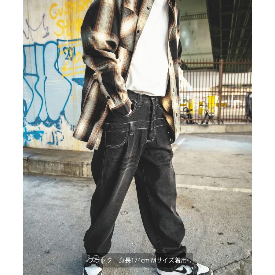 デニムパンツ メンズ ダブルウエスト バギーパンツ ワイド ジーンズ イージーパンツ 大きめ アメカジ カジュアル スケーター ストリート | improves | 16