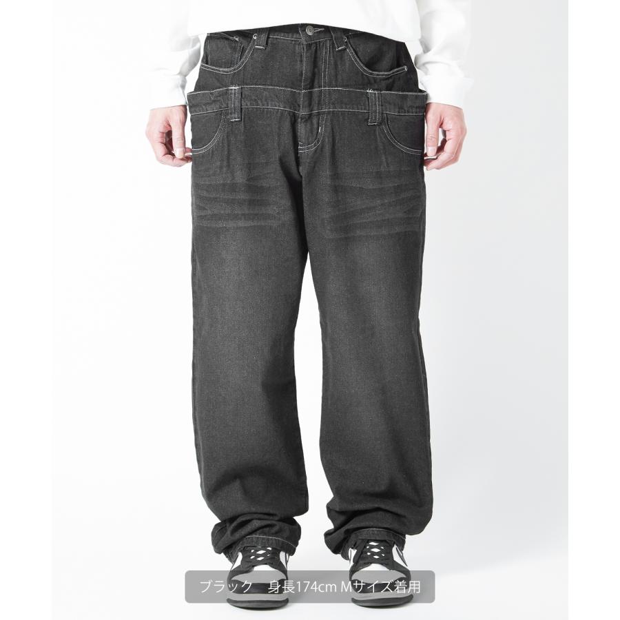 デニムパンツ メンズ ダブルウエスト バギーパンツ ワイド ジーンズ イージーパンツ 大きめ アメカジ カジュアル スケーター ストリート | improves | 11