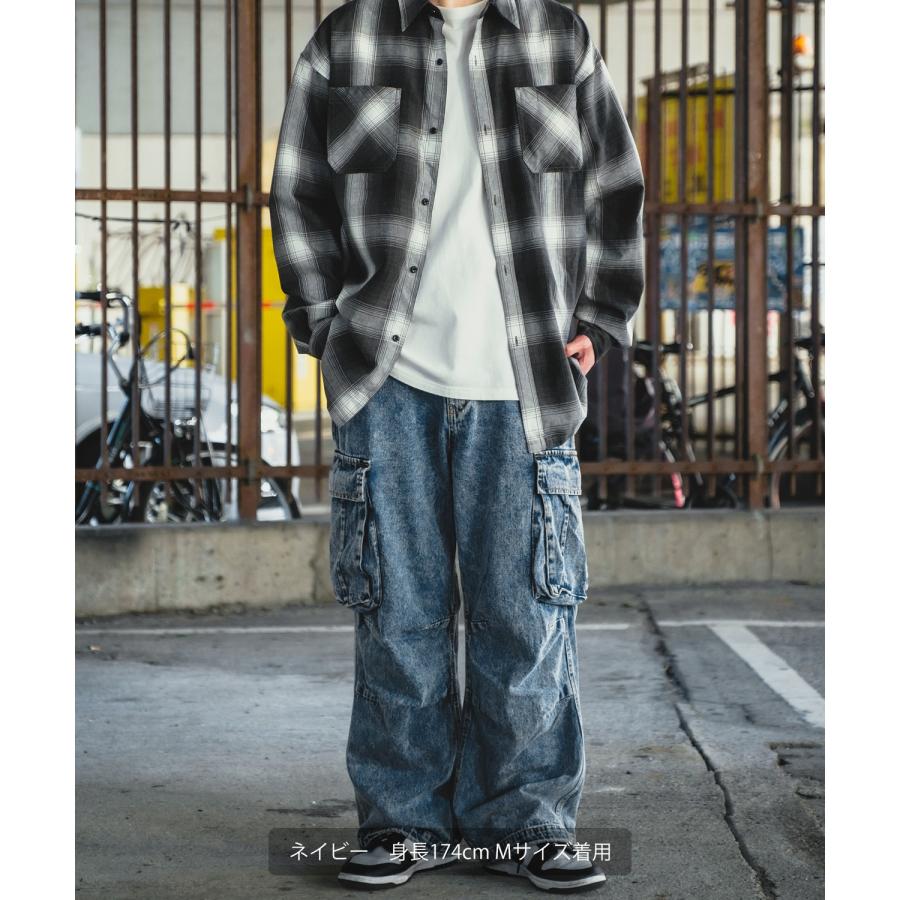 デニムパンツ メンズ カーゴパンツ ケミカルウォッシュ ワイド ジーンズ イージーパンツ 大きめ アメカジ カジュアル スケーター ストリート | improves | 04