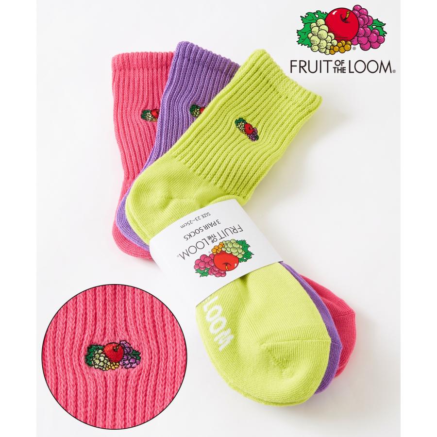 ソックス FRUIT OF THE LOOM/フルーツオブザルーム 3足セット ワンポイント 刺しゅう カラーソックス スニーカーソックス 靴下 くつした | FRUIT OF THE LOOM