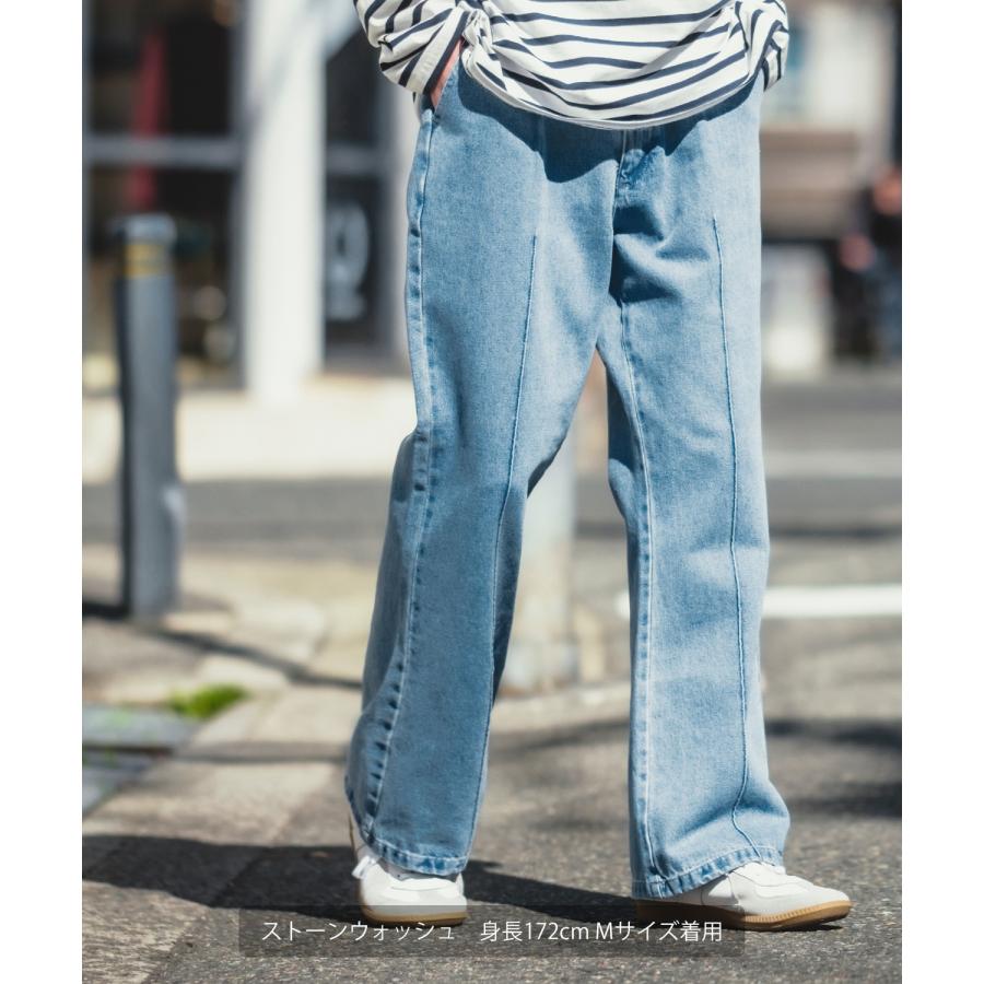 improves デニムパンツ メンズ フレアパンツ ピンタック センター