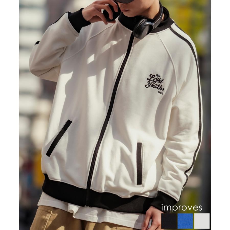 ジャケット メンズ バイカラー 刺しゅう ライントラック トレーニング 裏毛スウェット ブルゾン ジャンパー アウトドア ストリート レトロ アメカジ 古着MIX | improves