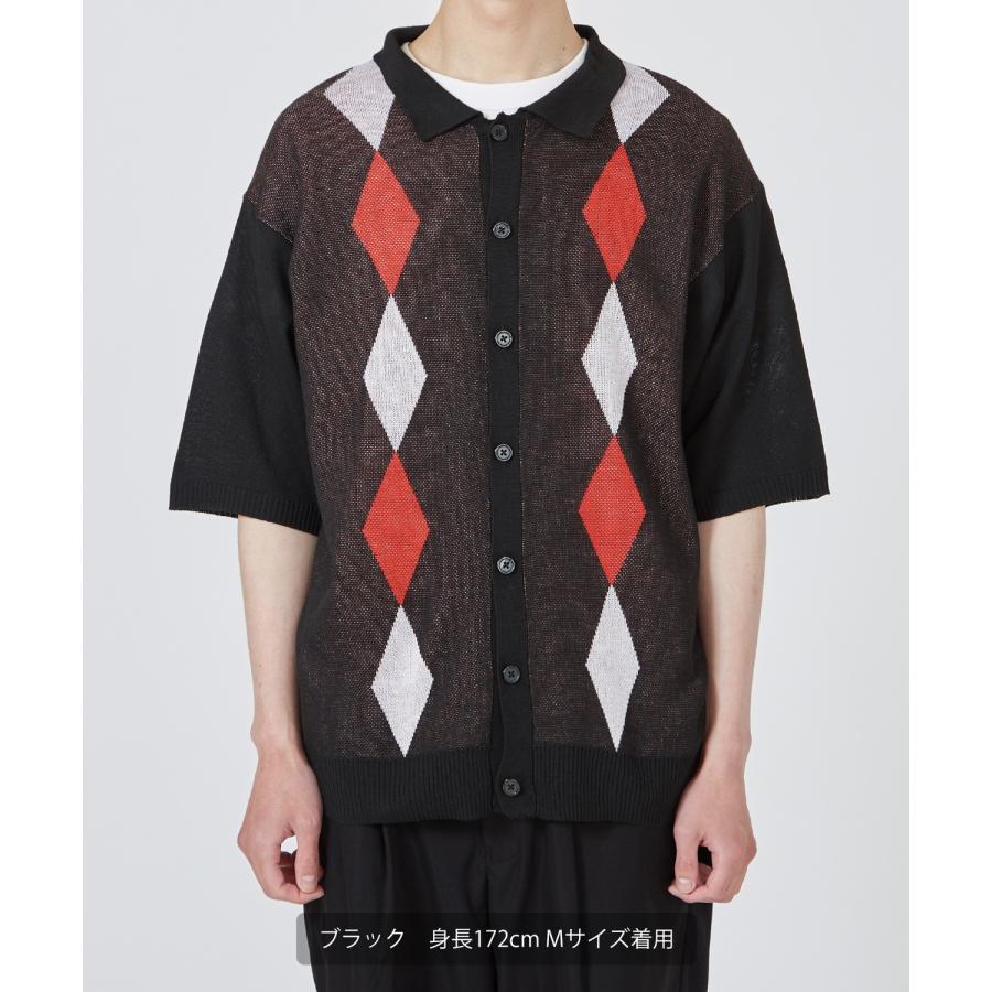 半袖シャツ メンズ ニット カーディガン ポロ アーガイル ダイヤ チェック 大きめ オーバーサイズ カジュアル キレイめ シンプル ベーシック おしゃれ | improves | 04