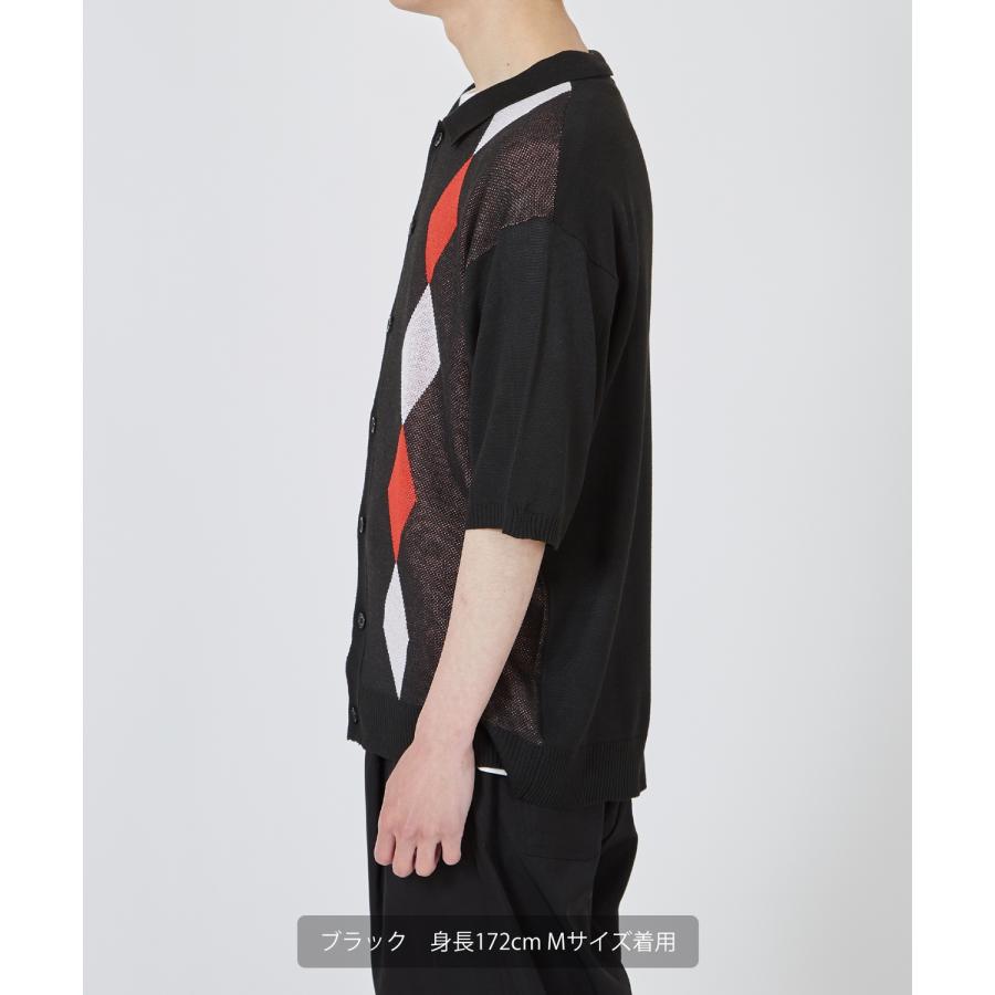 半袖シャツ メンズ ニット カーディガン ポロ アーガイル ダイヤ チェック 大きめ オーバーサイズ カジュアル キレイめ シンプル ベーシック おしゃれ | improves | 05