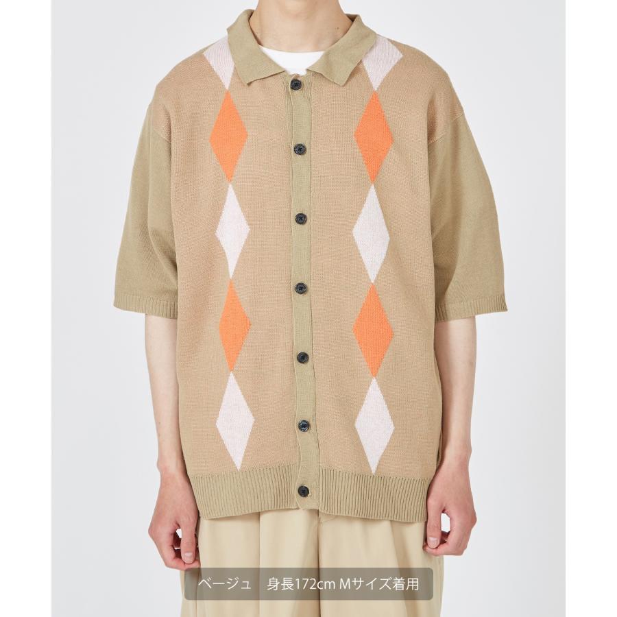 半袖シャツ メンズ ニット カーディガン ポロ アーガイル ダイヤ チェック 大きめ オーバーサイズ カジュアル キレイめ シンプル ベーシック おしゃれ | improves | 07