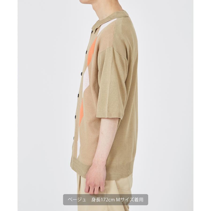 半袖シャツ メンズ ニット カーディガン ポロ アーガイル ダイヤ チェック 大きめ オーバーサイズ カジュアル キレイめ シンプル ベーシック おしゃれ | improves | 08