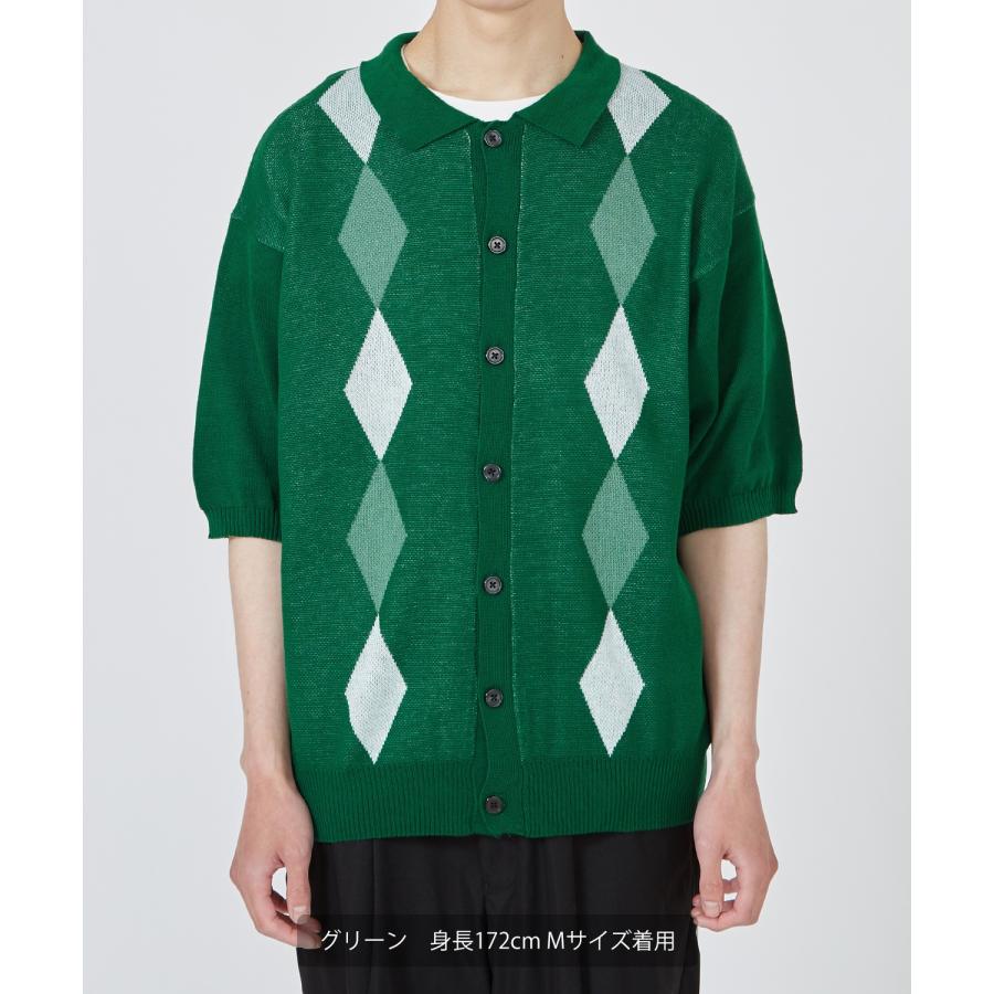 半袖シャツ メンズ ニット カーディガン ポロ アーガイル ダイヤ チェック 大きめ オーバーサイズ カジュアル キレイめ シンプル ベーシック おしゃれ | improves | 11