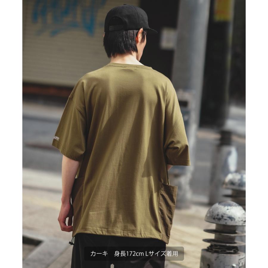 SKARGORN　ポケ付きワイドTシャツ　カーキ M1856 コンパクトデザインTシャツ(M グレイッシュカーキ): トップス