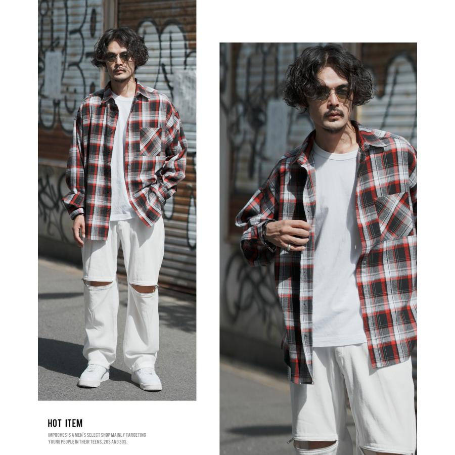 長袖シャツ メンズ ビエラチェック シャツ ネルシャツ ルーズ オーバーサイズ ビッグサイズ 大きいサイズ ゆったり ストリート スケーター アメカジ | improves | 17