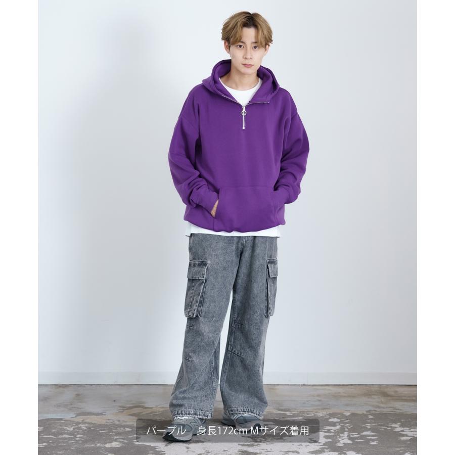 パーカー メンズ ハーフジップ コットンタッチ 裏起毛 無地 スウェット ハーフジップ オーバーサイズ 大きめ アメカジ カジュアル ストリート スケーター 韓国 | improves | 19