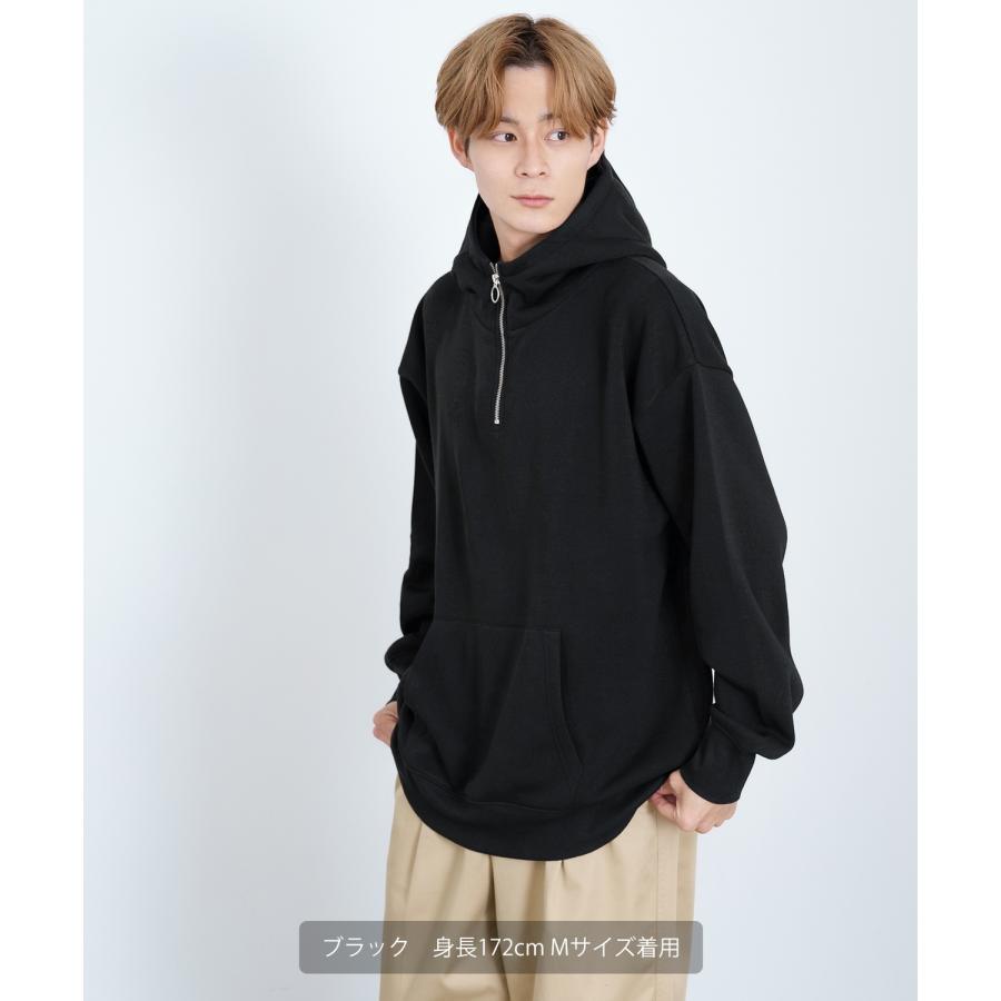 パーカー メンズ ハーフジップ コットンタッチ 裏起毛 無地 スウェット ハーフジップ オーバーサイズ 大きめ アメカジ カジュアル ストリート スケーター 韓国 | improves | 06