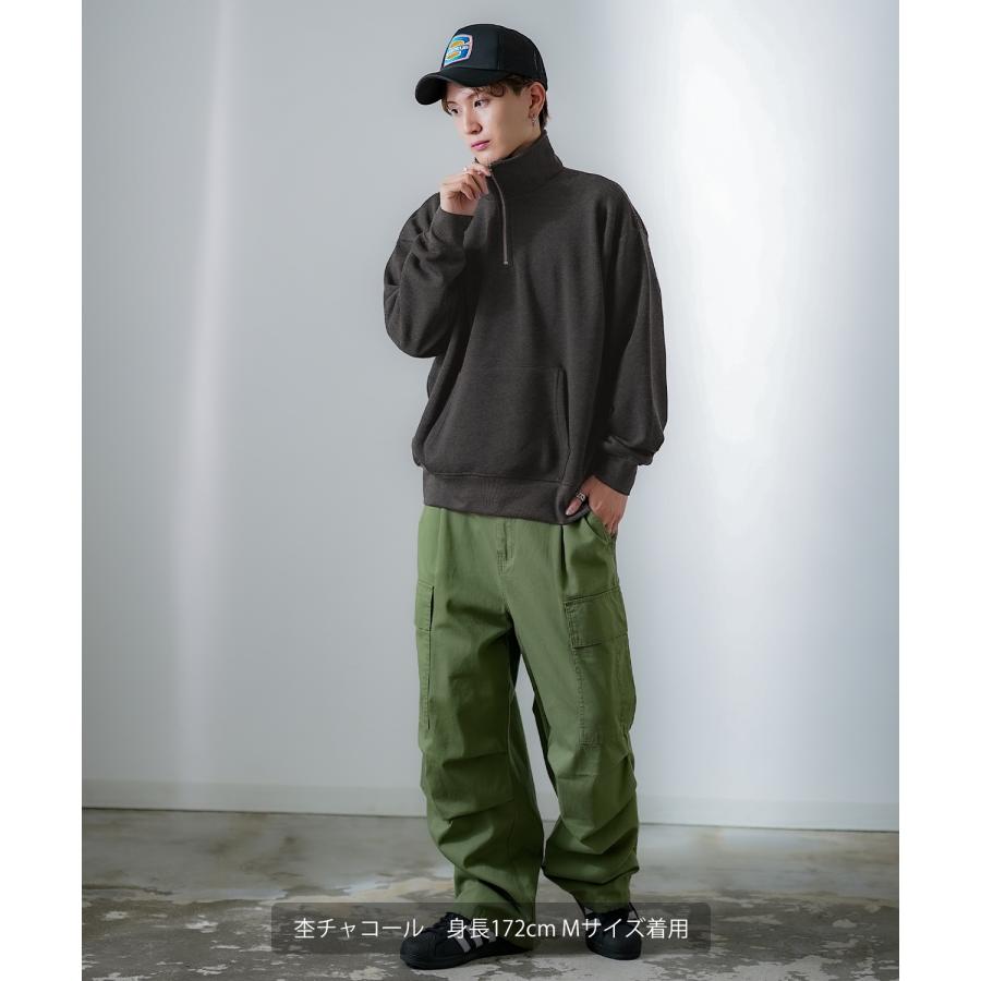 トレーナー メンズ ハーフジップ コットンタッチ 裏起毛 無地 スウェット オーバーサイズ 大きめ アメカジ カジュアル ストリート シンプル スケーター 韓国 | improves | 15