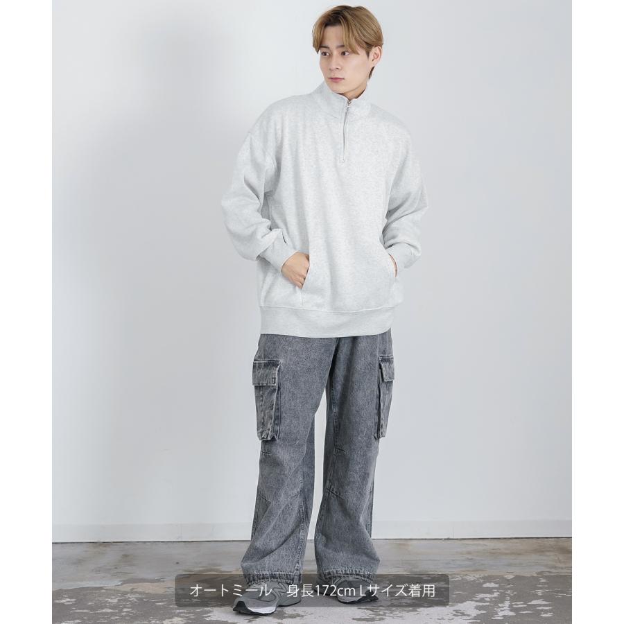 トレーナー メンズ ハーフジップ コットンタッチ 裏起毛 無地 スウェット オーバーサイズ 大きめ アメカジ カジュアル ストリート シンプル スケーター 韓国 | improves | 19