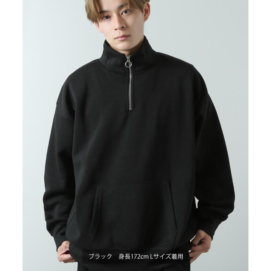 トレーナー メンズ ハーフジップ コットンタッチ 裏起毛 無地 スウェット オーバーサイズ 大きめ アメカジ カジュアル ストリート シンプル スケーター 韓国 | improves | 20