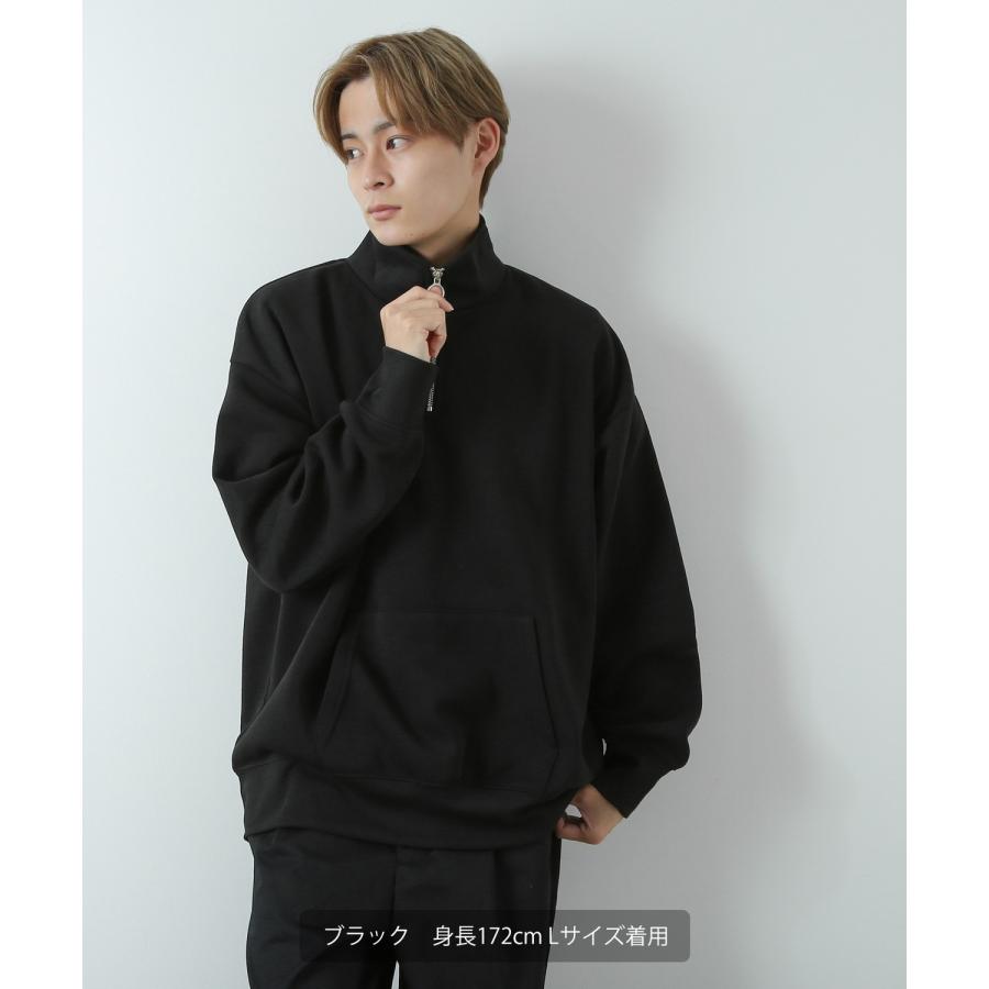 トレーナー メンズ ハーフジップ コットンタッチ 裏起毛 無地 スウェット オーバーサイズ 大きめ アメカジ カジュアル ストリート シンプル スケーター 韓国 | improves | 21