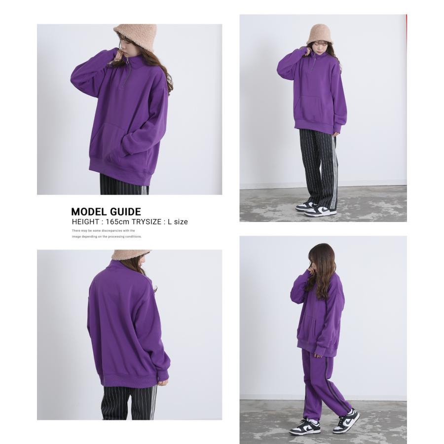 トレーナー メンズ ハーフジップ コットンタッチ 裏起毛 無地 スウェット オーバーサイズ 大きめ アメカジ カジュアル ストリート シンプル スケーター 韓国 | improves | 08