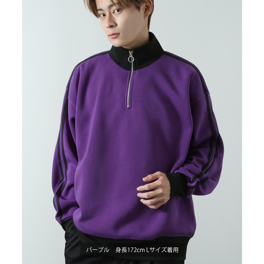 トレーナー メンズ 裏起毛 ライン袖 ハーフジップ ワンポイント ロゴ 刺しゅう 大きいサイズ オーバーサイズ ストリート カジュアル 古着MIX レトロ 韓国 | improves | 15