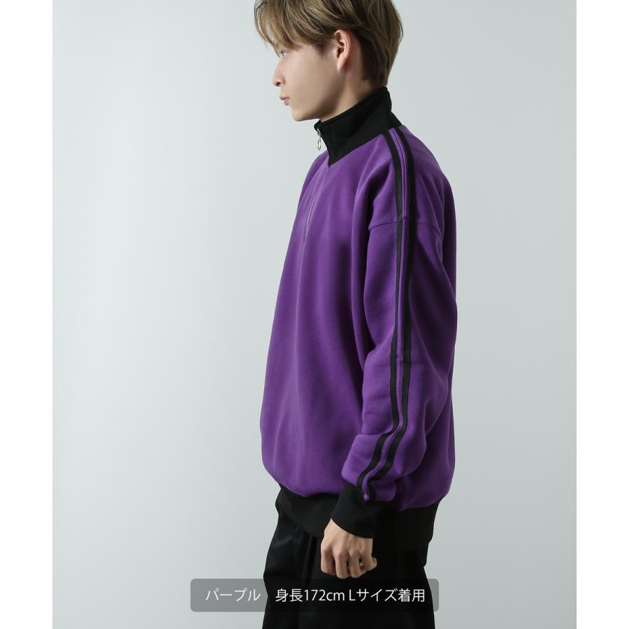 トレーナー メンズ 裏起毛 ライン袖 ハーフジップ ワンポイント ロゴ 刺しゅう 大きいサイズ オーバーサイズ ストリート カジュアル 古着MIX レトロ 韓国 | improves | 16