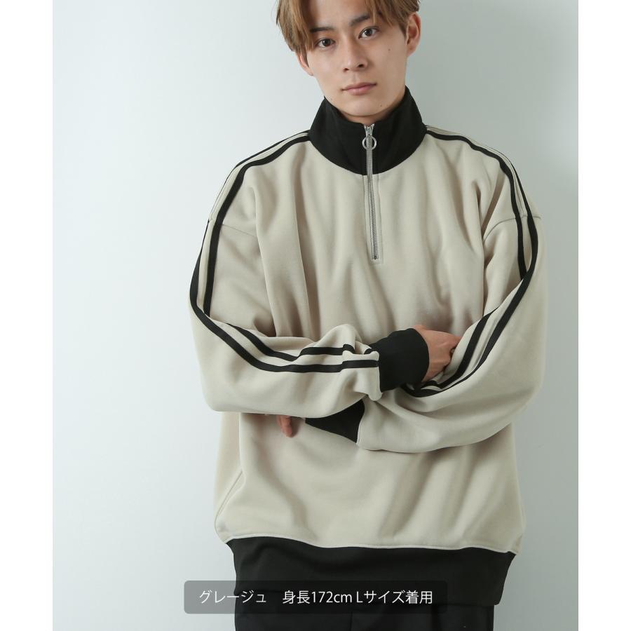 トレーナー メンズ 裏起毛 ライン袖 ハーフジップ ワンポイント ロゴ 刺しゅう 大きいサイズ オーバーサイズ ストリート カジュアル 古着MIX レトロ 韓国 | improves | 19