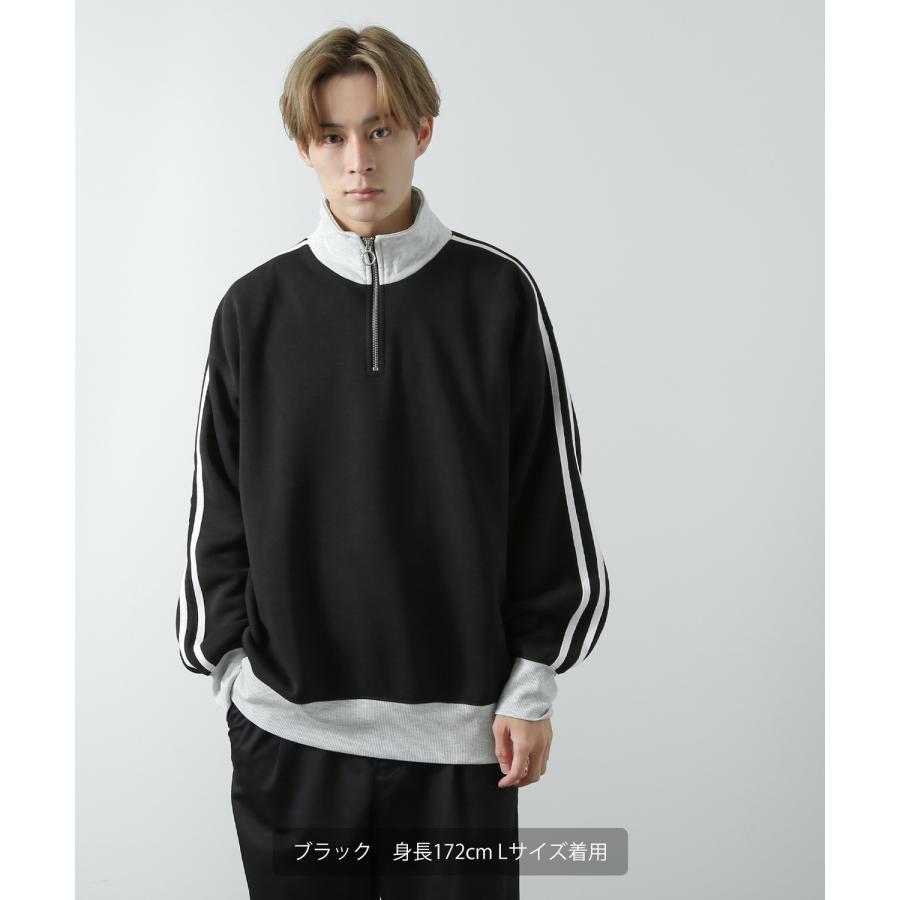 トレーナー メンズ 裏起毛 ライン袖 ハーフジップ ワンポイント ロゴ 刺しゅう 大きいサイズ オーバーサイズ ストリート カジュアル 古着MIX レトロ 韓国 | improves | 06