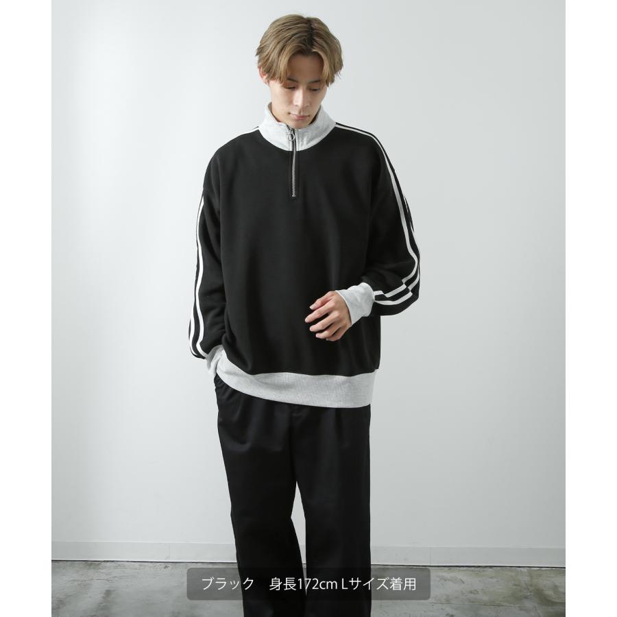 トレーナー メンズ 裏起毛 ライン袖 ハーフジップ ワンポイント ロゴ 刺しゅう 大きいサイズ オーバーサイズ ストリート カジュアル 古着MIX レトロ 韓国 | improves | 08