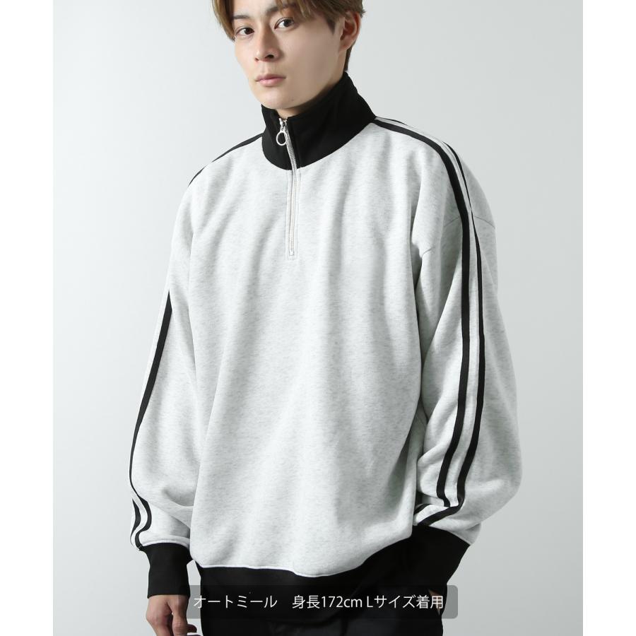 トレーナー メンズ 裏起毛 ライン袖 ハーフジップ ワンポイント ロゴ 刺しゅう 大きいサイズ オーバーサイズ ストリート カジュアル 古着MIX レトロ 韓国 | improves | 09