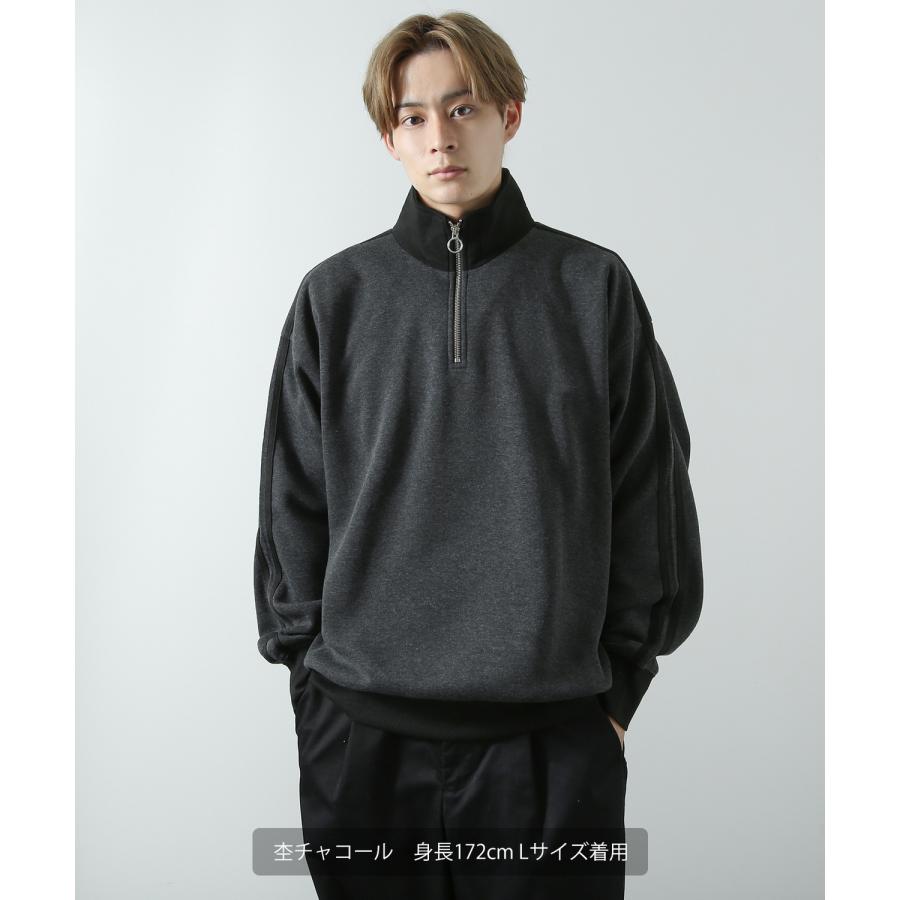 トレーナー メンズ 裏起毛 ライン袖 ハーフジップ ワンポイント ロゴ 刺しゅう 大きいサイズ オーバーサイズ ストリート カジュアル 古着MIX レトロ 韓国 | improves | 13