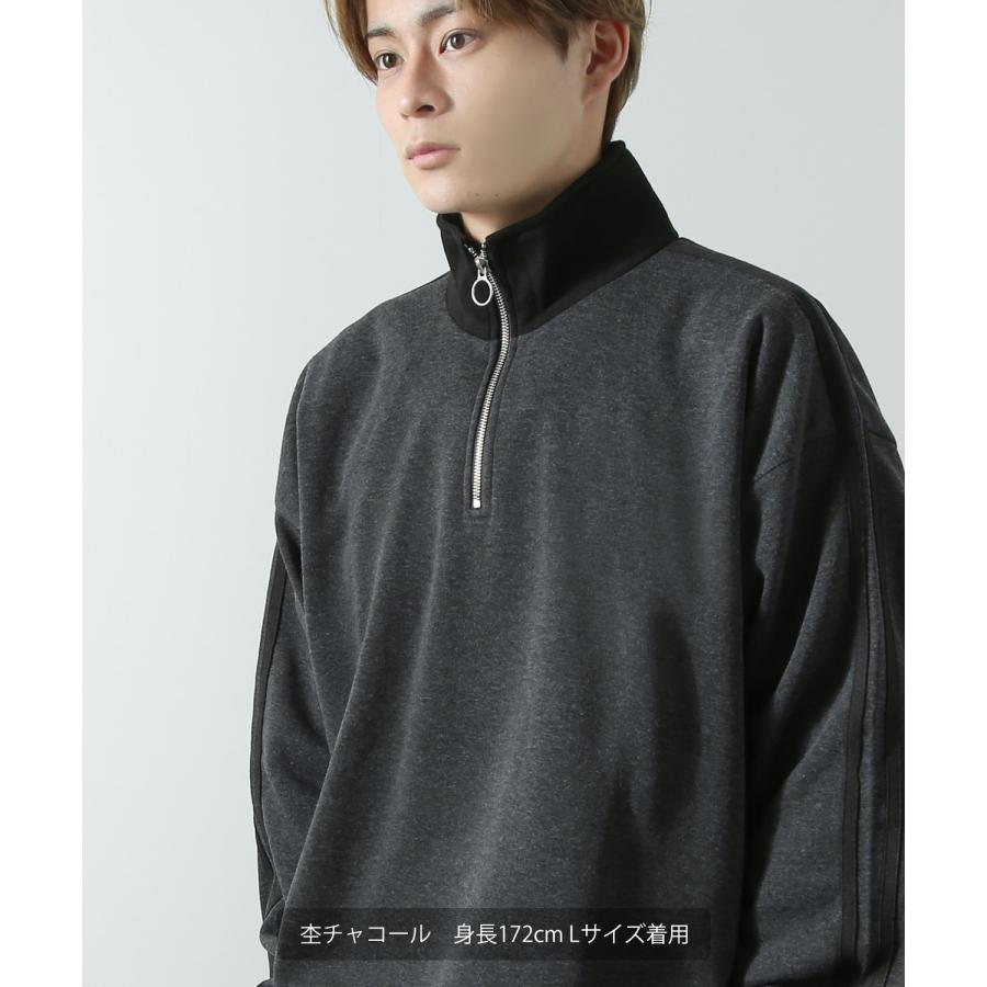 トレーナー メンズ 裏起毛 ライン袖 ハーフジップ ワンポイント ロゴ 刺しゅう 大きいサイズ オーバーサイズ ストリート カジュアル 古着MIX レトロ 韓国 | improves | 14