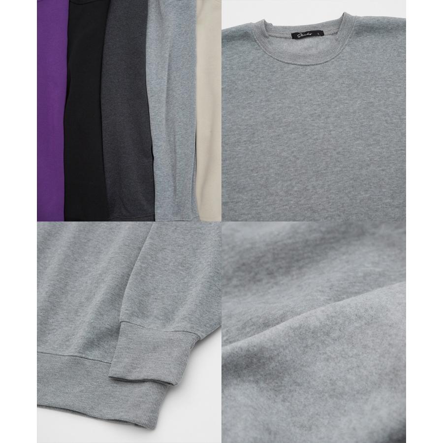 トレーナー メンズ コットンタッチ 裏起毛 無地 スウェット クルーネック ドルマンスリーブ オーバーサイズ 大きめ ストリート シンプル スケーター 韓国 | improves | 24