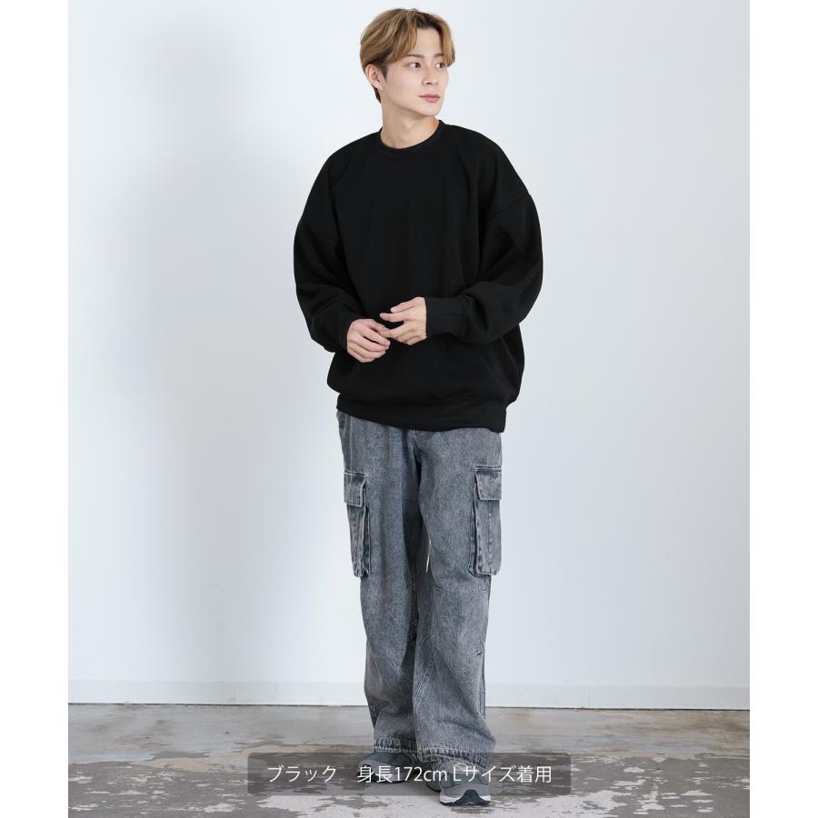 トレーナー メンズ コットンタッチ 裏起毛 無地 スウェット クルーネック ドルマンスリーブ オーバーサイズ 大きめ ストリート シンプル スケーター 韓国 | improves | 10